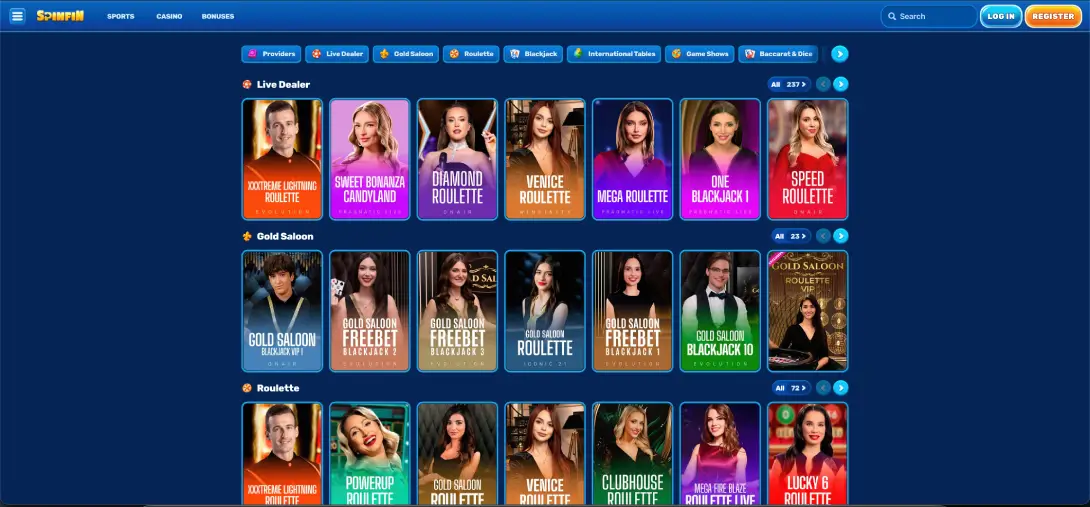 Spinfin casino games and live tables Spinfin casino games and live tables